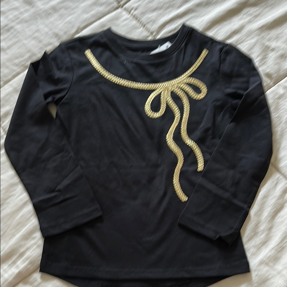 Black and Gold Long Sleeve Tees with Drawstring Accents